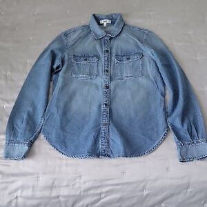 PAIGE Blue Chambray Lyocell Denim-like Button-Up Shirt